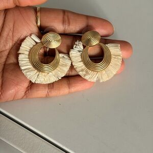 Gold and Cream Hoop Earrings